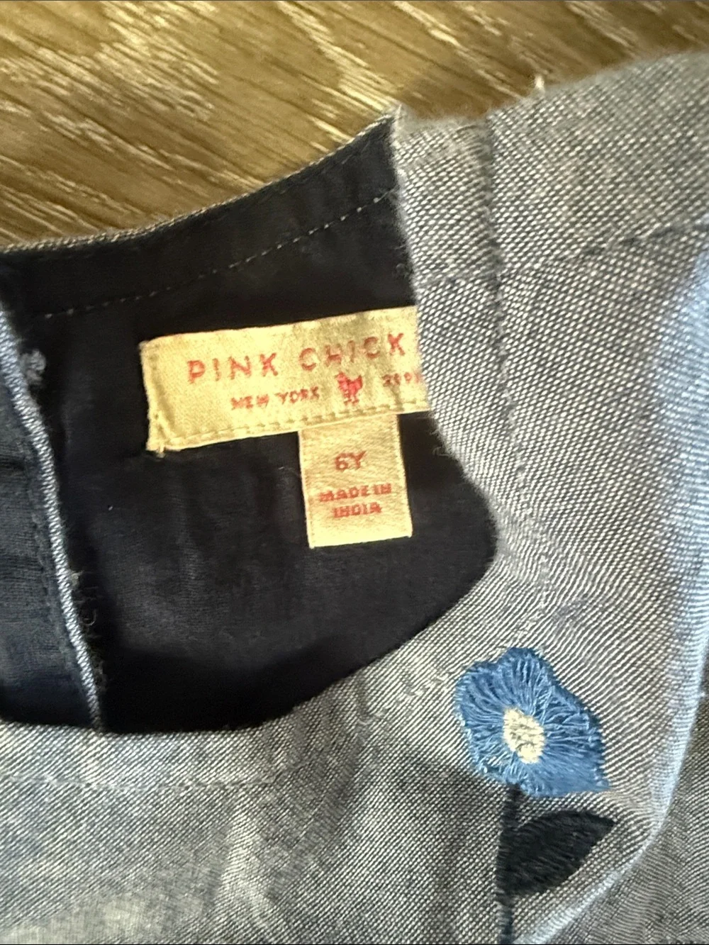 PINK CHICKEN fiona dress in blue blossom embroidery, size 6Y